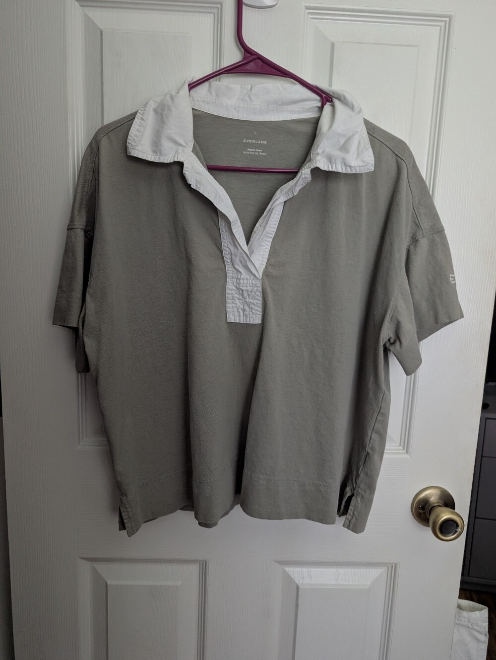 Everlane Gray Short-Sleeve Polo with White Contrast Collar